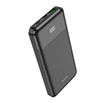 HOCO J102 powerbank USB+Type-C+microUSB aljzat (10000mAh, 20W, 3A, PD gyorstöltő, LED kijelző) FEKETE