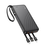 HOCO J146 powerbank USB+Type-C aljzat (10000mAh, 2A, gyorstöltő + fix USB/Type-C/lightning/microUSB kábel) FEKETE