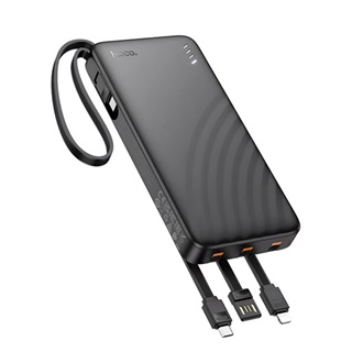 HOCO J146 powerbank USB+Type-C aljzat (10000mAh, 2A, gyorstöltő + fix USB/Type-C/lightning/microUSB kábel) FEKETE