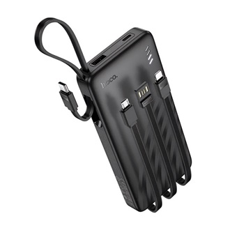 HOCO J146 powerbank USB+Type-C aljzat (10000mAh, 2A, gyorstöltő + fix USB/Type-C/lightning/microUSB kábel) FEKETE