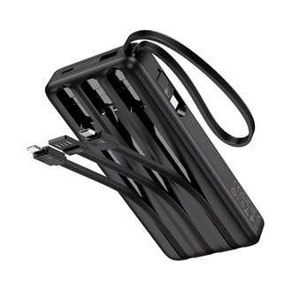 HOCO J146 powerbank USB+Type-C aljzat (10000mAh, 2A, gyorstöltő + fix USB/Type-C/lightning/microUSB kábel) FEKETE