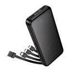 HOCO J163 powerbank 2 USB+Type-C aljzat (10000mAh, 2A, gyorstöltő + fix USB/Type-C/lightning/microUSB kábel) FEKETE