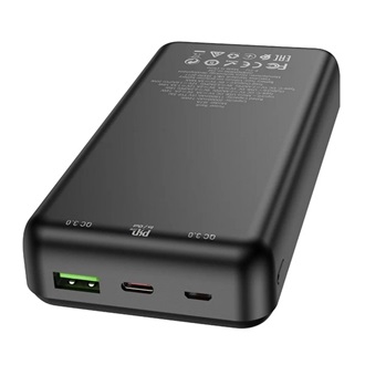 HOCO J87A powerbank USB/Type-C/microUSB aljzat (20000mAh, PD gyorstöltő 3.0, LED kijelző) FEKETE