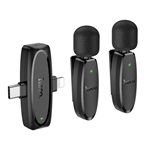 HOCO L15 2db bluetooth mikrofon Type-C/Lightning, LAVALIER csíptethető, FEKETE