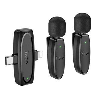HOCO L15 2db bluetooth mikrofon Type-C/Lightning, LAVALIER csíptethető, FEKETE