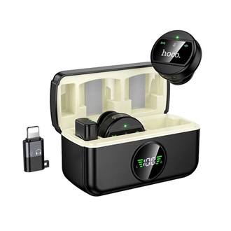 HOCO L22 bluetooth mikrofon 2db (Type-C/Lightning, LAVALIER csíptethető, zajszűrő) FEKETE