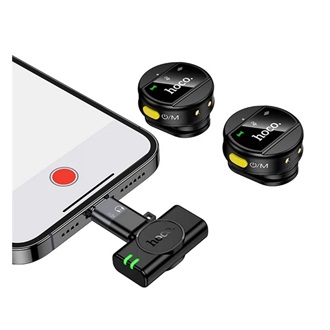 HOCO L22 bluetooth mikrofon 2db (Type-C/Lightning, LAVALIER csíptethető, zajszűrő) FEKETE