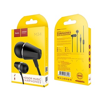 HOCO M34 fülhallgató SZTEREO 3.5mm jack, felvevő gomb, FEKETE
