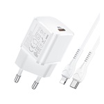 HOCO N10 STARTER hálózati töltő Type-C aljzat 20W, PD gyorstöltő 3.0 + Type-C - lightning kábel, FEHÉR