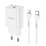 HOCO N14 hálózati töltő Type-C aljzat 20W, PD gyorstöltő + lightning kábel, FEHÉR