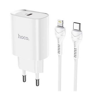 HOCO N14 hálózati töltő Type-C aljzat 20W, PD gyorstöltő + lightning kábel, FEHÉR