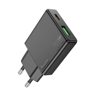 HOCO N38 hálózati töltő USB+Type-C aljzat 20W, vékony, FEKETE