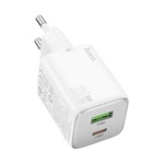 HOCO N41 hálózati töltő USB+Type-C aljzat 20W, PD gyorstöltő 3.0, FEHÉR