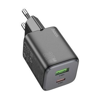 HOCO N41 hálózati töltő USB+Type-C aljzat 20W, PD gyorstöltő 3.0, FEKETE