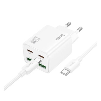 HOCO N55 hálózati töltő 2 USB+2 Type-C aljzat 20W, PD gyorstöltő 3.0 + Type-C kábel, FEHÉR