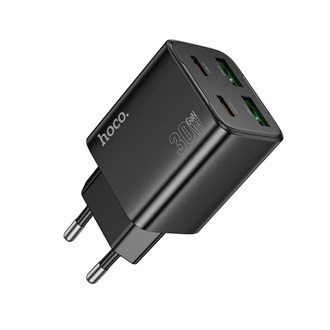HOCO N56 hálózati töltő 2 USB+2 Type-C aljzat 30W, PD gyorstöltő 3.0, FEKETE