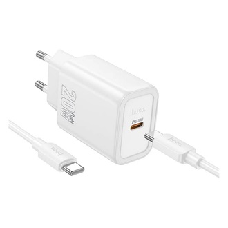 HOCO N60 hálózati töltő Type-C aljzat 20W, PD gyorstöltő 3.0 + Type-C kábel, FEHÉR