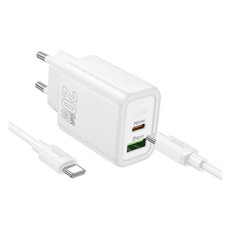 HOCO N61 hálózati töltő USB+Type-C aljzat 20W, PD gyorstöltő 3.0 + Type-C kábel, FEHÉR