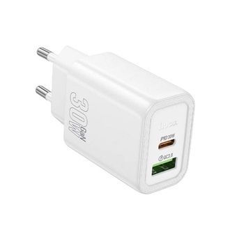 HOCO N63 hálózati töltő USB+Type-C aljzat 30W, PD gyorstöltő 3.0, FEHÉR