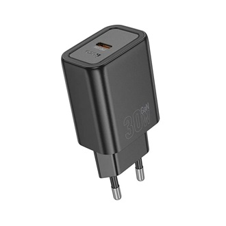 HOCO N63 hálózati töltő USB+Type-C aljzat 30W, PD gyorstöltő 3.0, FEKETE