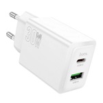 HOCO N71 hálózati töltő USB+Type-C aljzat (30W, PD gyorstöltő 3.0) FEHÉR