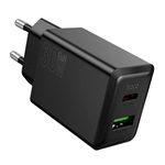 HOCO N71 hálózati töltő USB+Type-C aljzat (30W, PD gyorstöltő 3.0) FEKETE