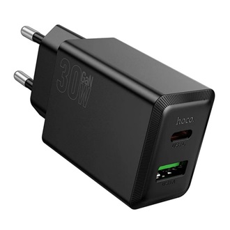 HOCO N71 hálózati töltő USB+Type-C aljzat (30W, PD gyorstöltő 3.0) FEKETE