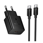 HOCO N76 hálózati töltő Type-C aljzat 25W, PD gyorstöltő + Type-C kábel, FEKETE