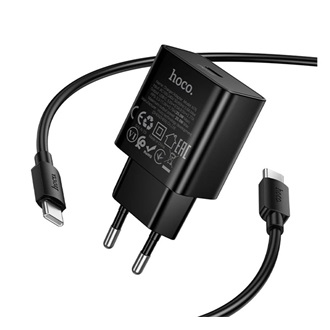 HOCO N76 hálózati töltő Type-C aljzat 25W, PD gyorstöltő + Type-C kábel, FEKETE