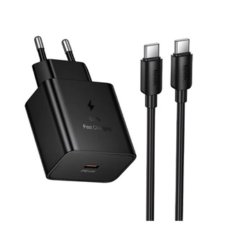 HOCO N77 hálózati töltő Type-C aljzat 45W, PD gyorstöltő + Type-C kábel, FEKETE