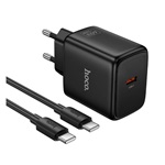 HOCO N83 hálózati töltő Type-C aljzat 60W, PD gyorstöltő 3.0 + Type-C kábel, FEKETE