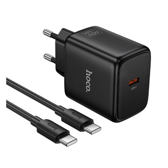 HOCO N83 hálózati töltő Type-C aljzat 60W, PD gyorstöltő 3.0 + Type-C kábel, FEKETE