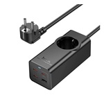 HOCO NS9 hálózati elosztó 4 AC+2 USB+Type-C aljzat 67W, PD gyorstöltő 3.0 + 200cm tápkábel, FEKETE