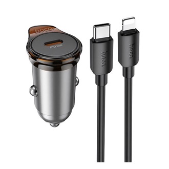HOCO NZ16 30W univerzális autós töltő adapter sötétszürke + Lightning kábel