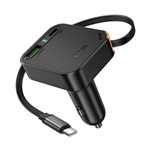 HOCO NZ18 autós töltő USB+Type-C aljzat 65W, PD gyorstöltő 3.0 + fix Type-C kábel, FEKETE