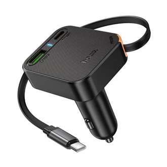 HOCO NZ18 autós töltő USB+Type-C aljzat 65W, PD gyorstöltő 3.0 + fix Type-C kábel, FEKETE