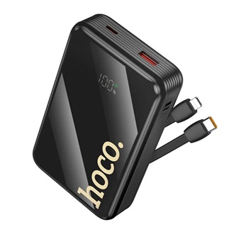 HOCO Q37A powerbank USB+Type-C aljzat (20000mAh, 22.5W, PD gyorstöltő + fix Type-C/lightning kábel) FEKETE