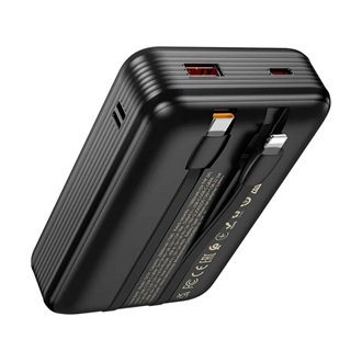 HOCO Q37A powerbank USB+Type-C aljzat (20000mAh, 22.5W, PD gyorstöltő + fix Type-C/lightning kábel) FEKETE