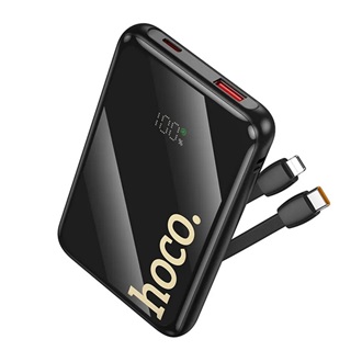 HOCO Q37 vésztöltő USB+Type-C aljzat 10000mAh, LED kijelző + fix Type-C/lightning kábel, FEKETE