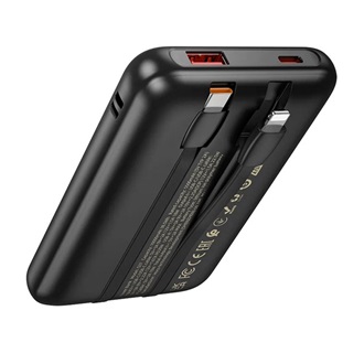 HOCO Q37 vésztöltő USB+Type-C aljzat 10000mAh, LED kijelző + fix Type-C/lightning kábel, FEKETE