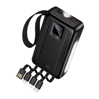 HOCO Q54 powerbank 2 USB+2 Type-C aljzat (20000mAh, 22.5W, PD gyorstöltő, LED kijelző + fix kábel) FEKETE