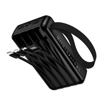 HOCO Q54 powerbank 2 USB+2 Type-C aljzat (20000mAh, 22.5W, PD gyorstöltő, LED kijelző + fix kábel) FEKETE