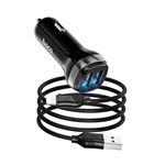 HOCO Z40 autós töltő 2 USB aljzat 12W, LED jelzés + lightning kábel, FEKETE