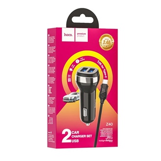 HOCO Z40 autós töltő 2 USB aljzat 12W, LED jelzés + lightning kábel, FEKETE