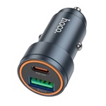HOCO Z57A autós töltő Type-C+USB aljzat (30W, PD gyorstöltő 3.0) SÖTÉTSZÜRKE