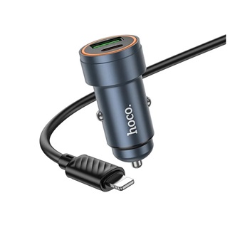 HOCO Z57A autós töltő Type-C+USB aljzat (30W, PD gyorstöltő 3.0 + lightning kábel) FEKETE