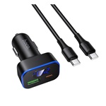 HOCO Z63B autós töltő Type-C+USB aljzat 60W, LED kijelző + Type-C kábel, FEKETE