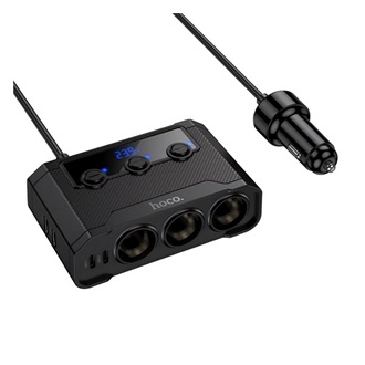 HOCO Z64 szivargyújtó adapter (elosztó, 3 szivargyújtó+2 USB+2 Type-C aljzat, 240W, PD gyorstöltés 3.0) FEKETE