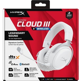 HP HyperX Cloud III S gaming fejhallgató headset fehér