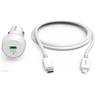 Hama 201611 20W univerzális autós töltő adapter fehér (+1m USB-C - Lightning kábel)
